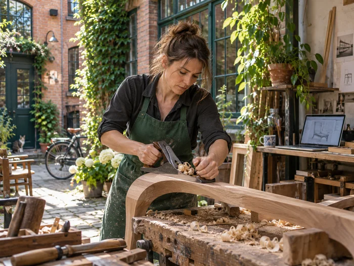 Handwerk im begrünten Hinterhof.
